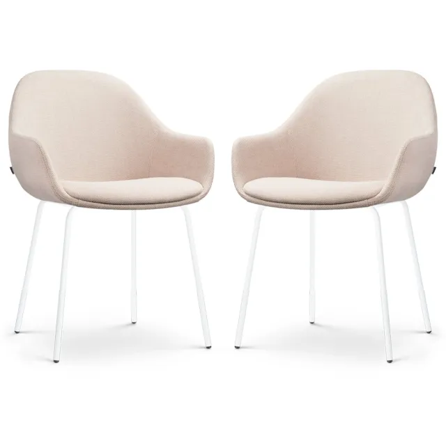 Nolon Nora-Mae Eetkamerstoelen Set van 2 Beige - met Armleuning - Stof - Wit Onderstel - Design - Scandinavisch - Comfortabel Beige - Wit onderstel
