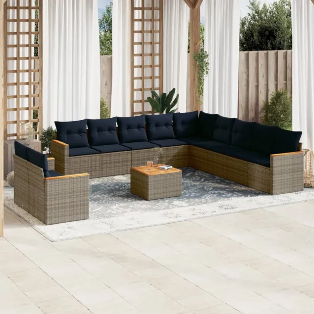 vidaXL 12-delige tuinbankset met kussens, grijs polyrotan, foto 2