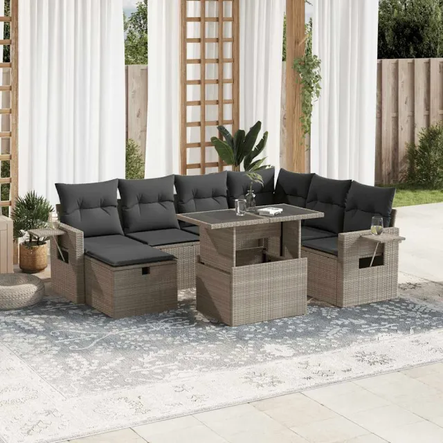 vidaXL 8-delige Loungeset met kussens poly rattan lichtgrijs grijs, foto 2