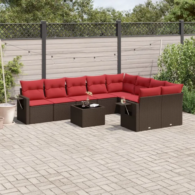 vidaXL 10-delige tuinbankset met kussens, bruin polyrotan, foto 2