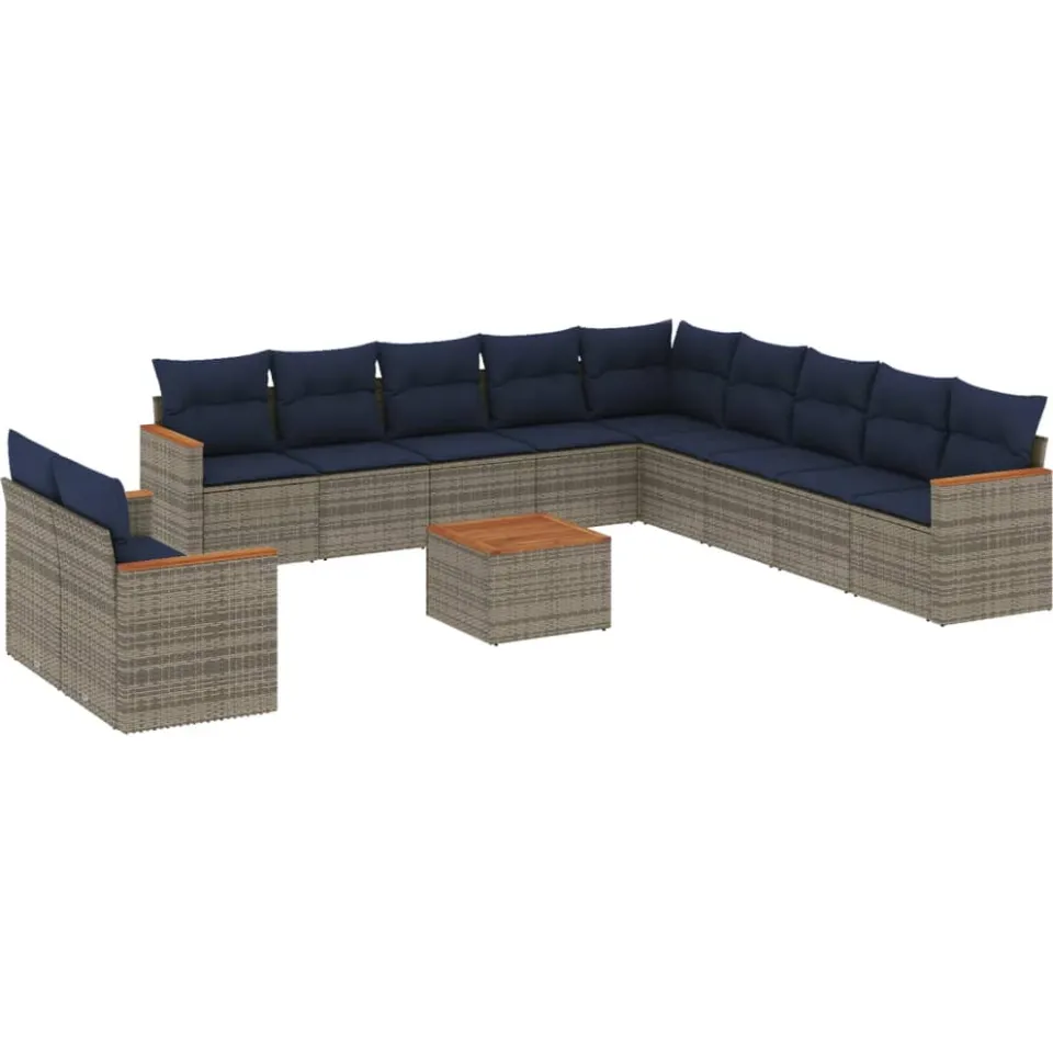 vidaXL 12-delige tuinbankset met kussens, grijs polyrotan, foto 3