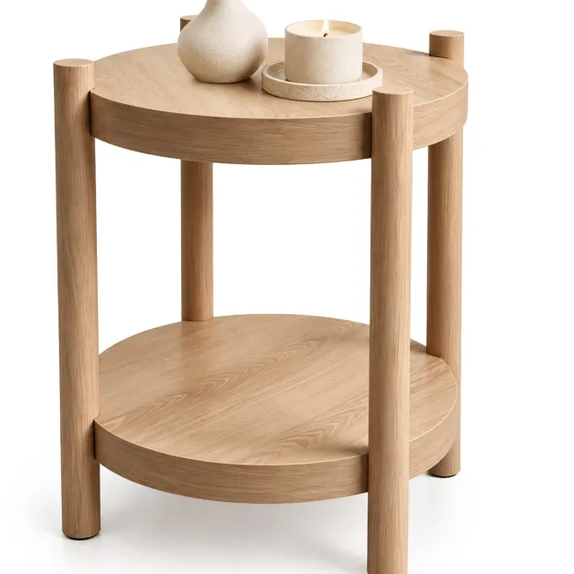 Akord Salontafel TERRA / Natuurlijke Houtlook / 44,5 cm / Rond / Plank / 44,5 x 44,5 x 48 cm Naturel hout