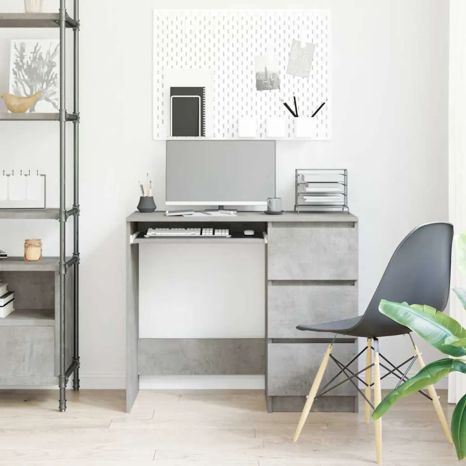 vidaXL Bureau 90x45x76 cm bewerkt hout betongrijs grijs, foto 3