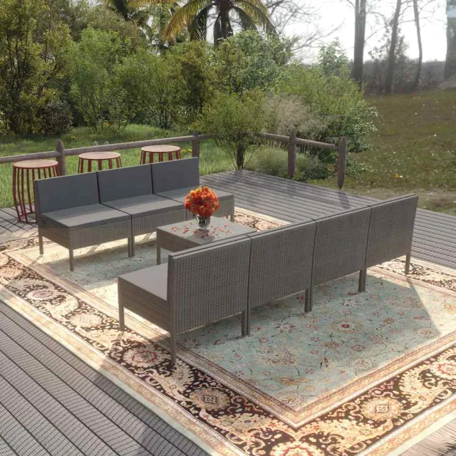 vidaXL 8-delige Loungeset met kussens poly rattan grijs, foto 2