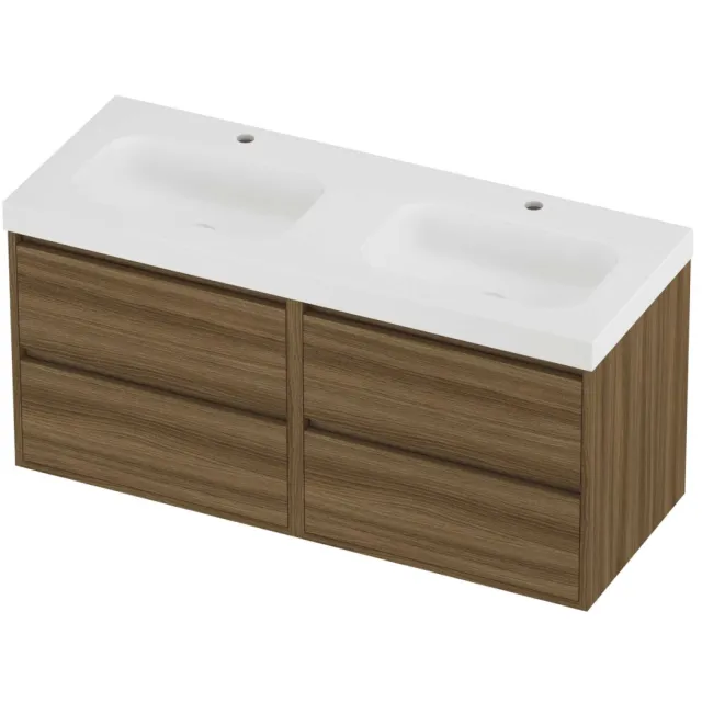 Proline Haga Badmeubelset Polystone Mezza Greeploos 120x46x58 cm Mat White Caramel Walnut Houtlook