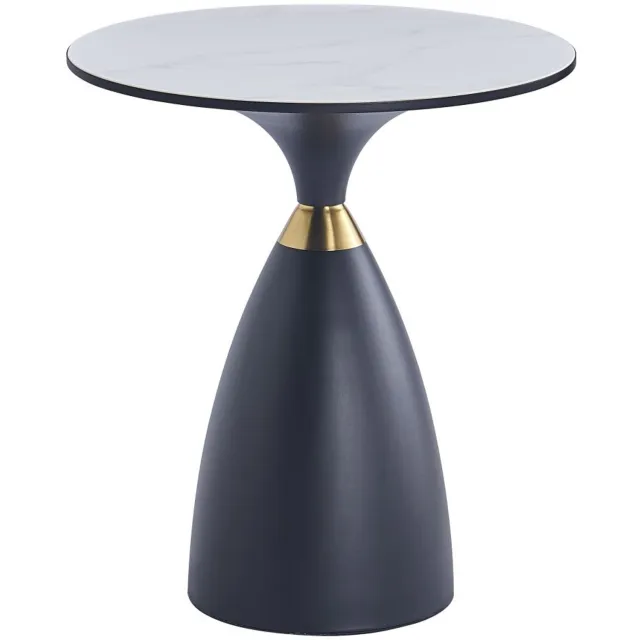 Furnitex L21-FX - Salontafel - Rond blad van wit marmer - Zwarte metalen voet met gouden decoratie