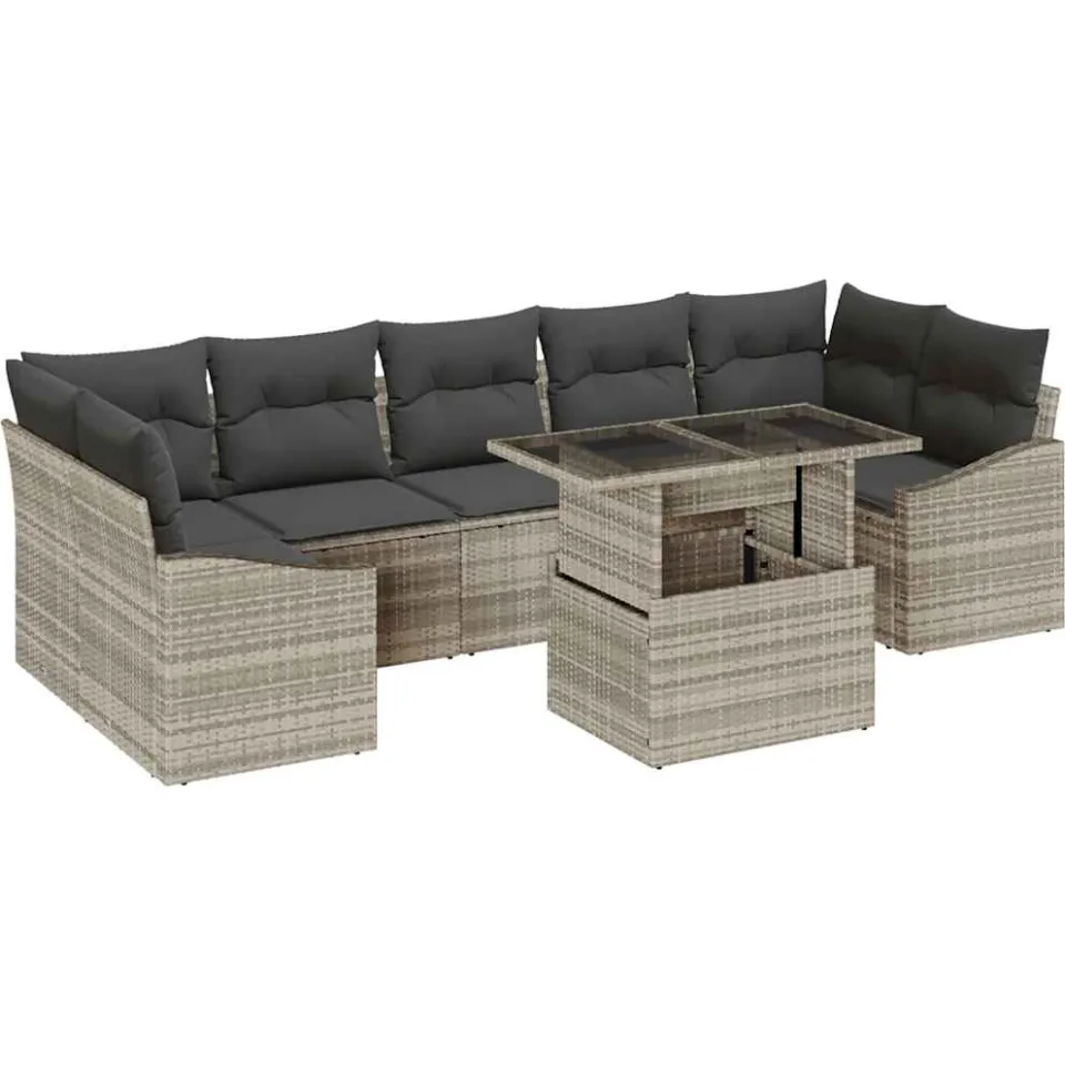 vidaXL Tuin Sofa Set 8 st Lichtgrijs poly rattan Bruin