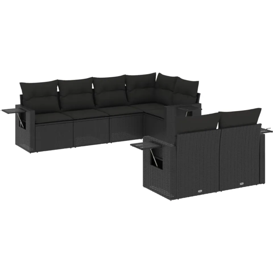 vidaXL 7-delige Loungeset met kussens poly rattan zwart, foto 3