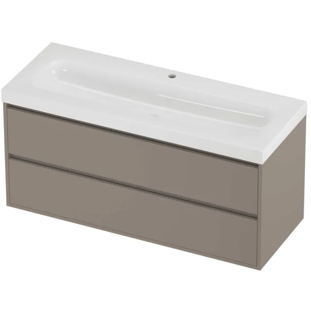Proline Haga Badmeubelset Polystone Mezza 1 Kraangat Greeploos 120x46x58 cm Glans Wit Clay Beige