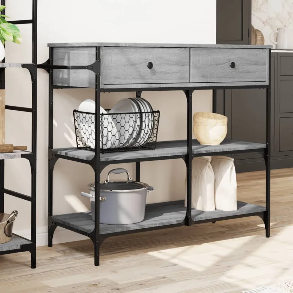 vidaXL Keukentrolley 105x42x95 cm bewerkt hout grijs sonoma eikenkleur, foto 2