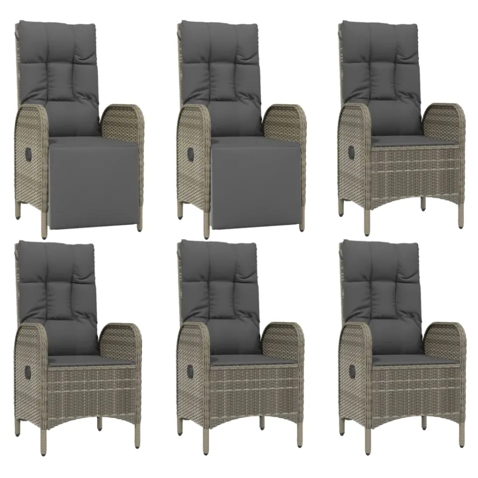 vidaXL 7-delige Tuinset met kussens poly rattan grijs