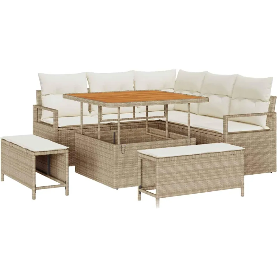 vidaXL Tuinbankenset 8 st Beige poly rattan, foto 4