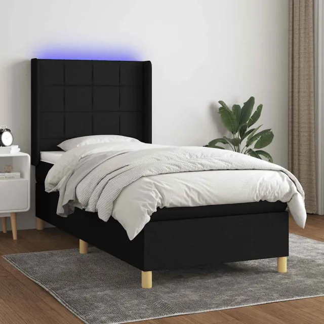 vidaXL Boxspring met matras en LED stof zwart 90x200 cm