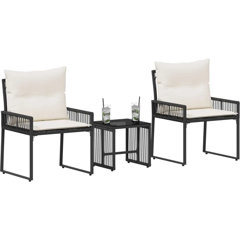 vidaXL Buitenmeubelset 7 st Zwart en Cream Wit poly rattan