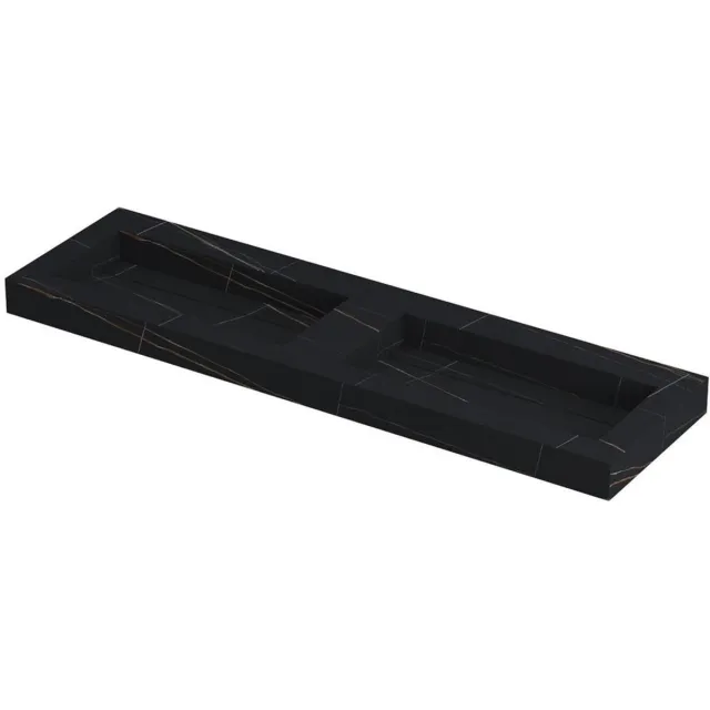 Ink Pitch dubbele meubelwastafel 160x45cm keramische slab - zonder kraangaten - Lauren black Lauren black mat