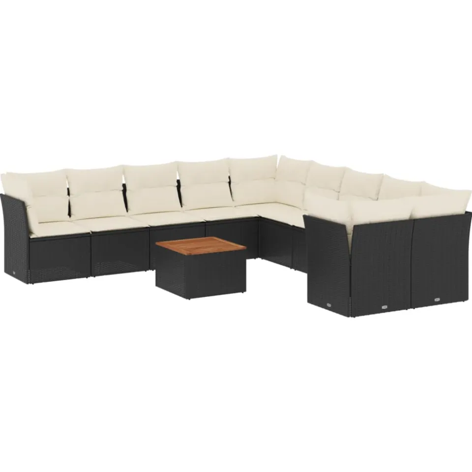 vidaXL 11-delige Loungeset met kussens poly rattan zwart, foto 4
