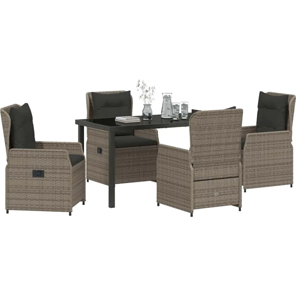 vidaXL Tuin eettafelset 5 st Grijs poly rattan, foto 2