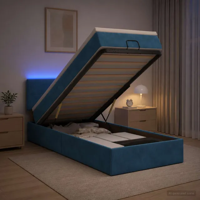 vidaXL Ottoman Bed met Matrassen en LED Donkerblauw 100 x 200 cm