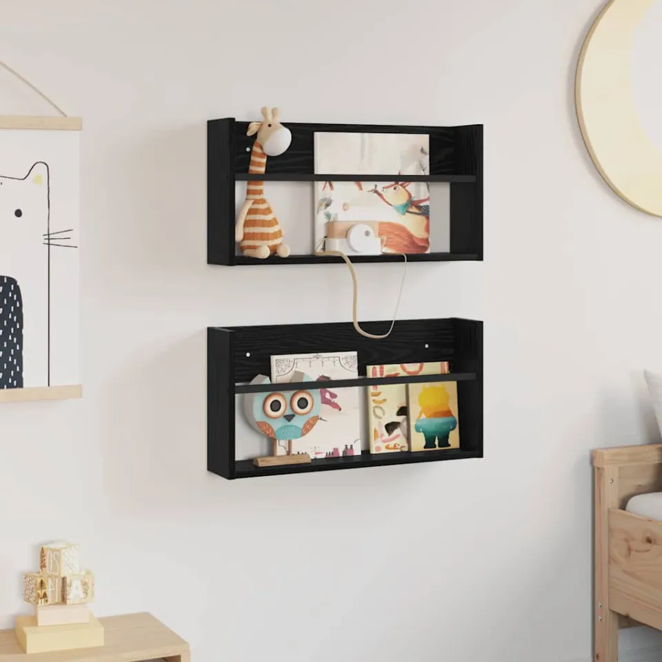 vidaXL Tijdschrift Rek 2 st Zwart Eiken 60 x 12 x 30 cm Bewerkt hout, foto 4