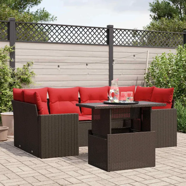 vidaXL 7-delige tuinbankset met kussens, bruin polyrotan, foto 2