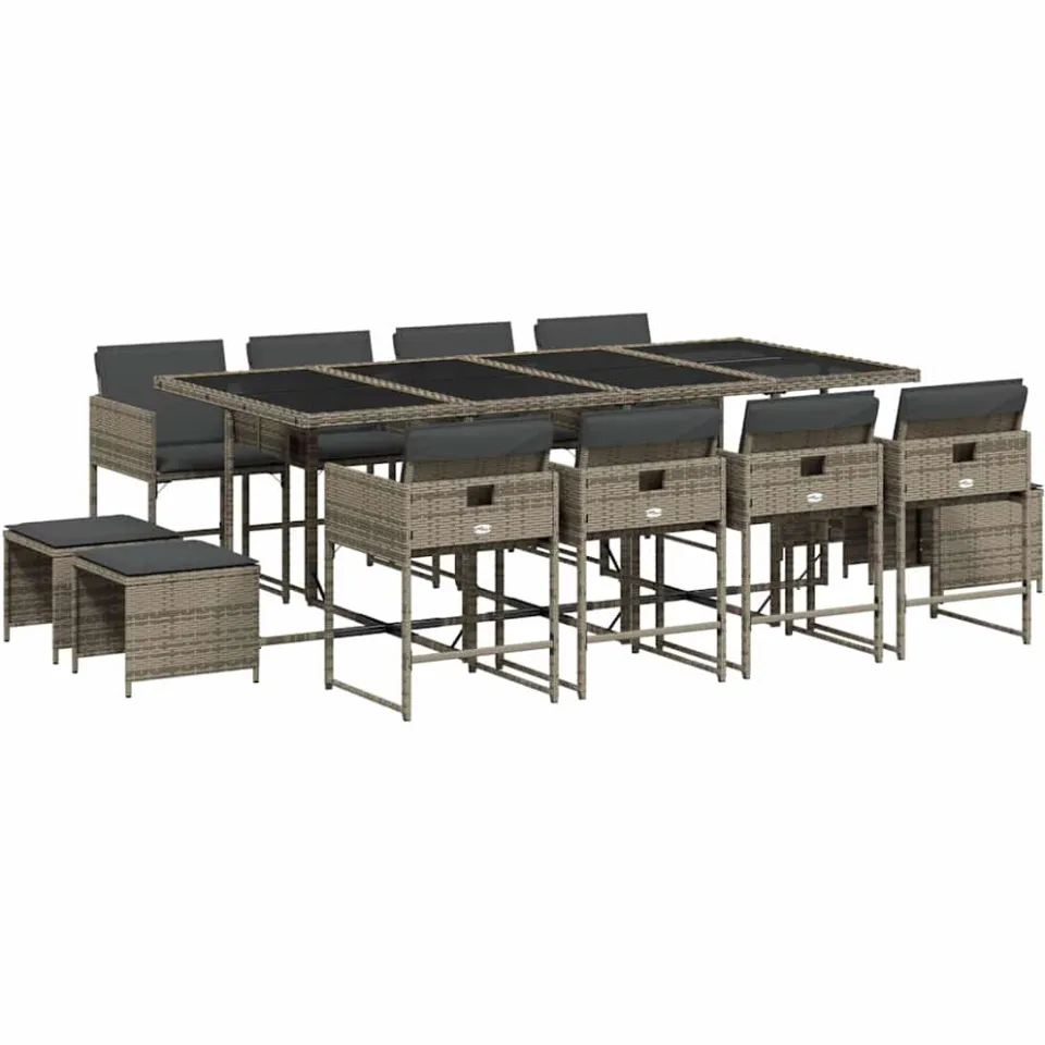 vidaXL 13-delige Tuinset met kussens poly rattan grijs, foto 3