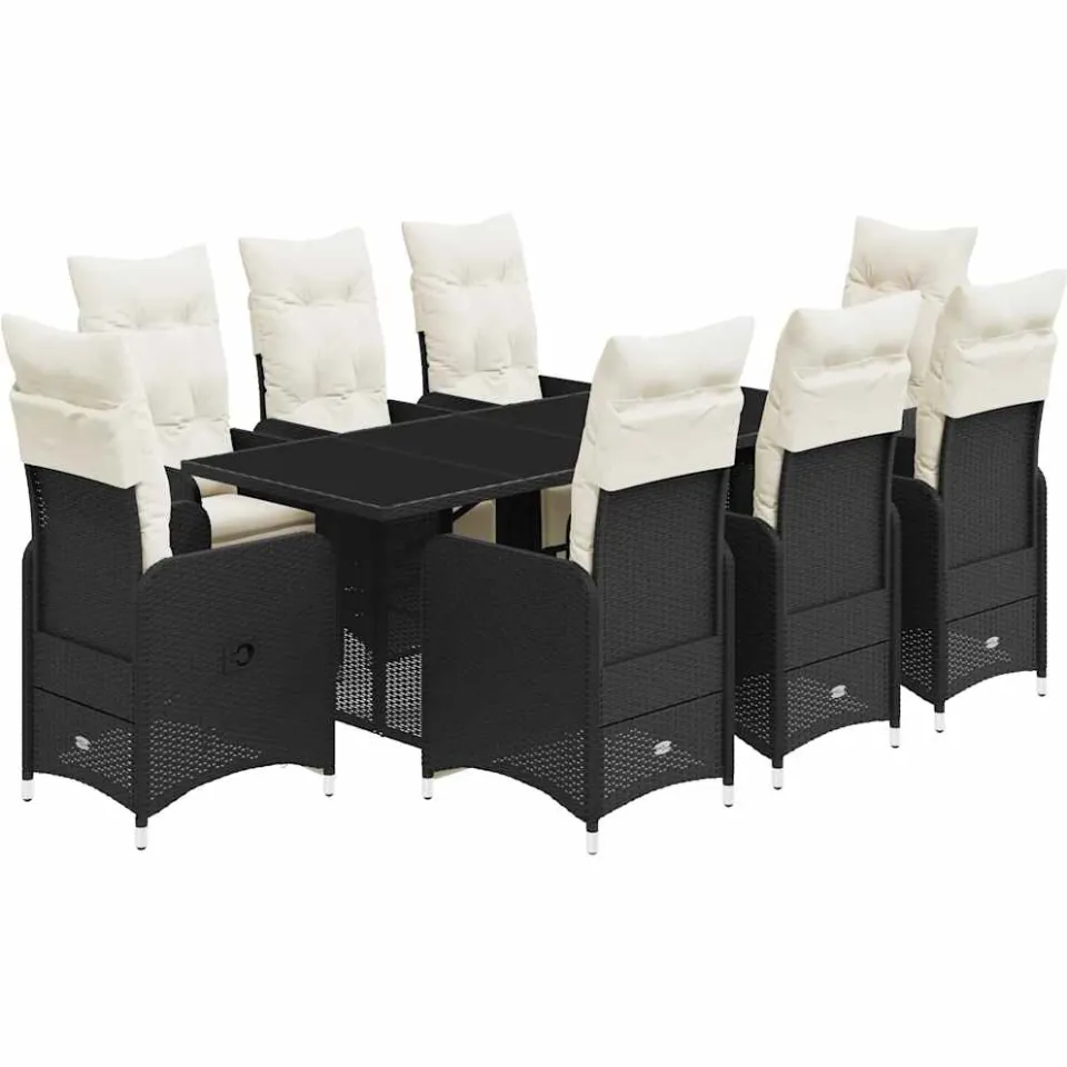 vidaXL 9-delige Bistroset met kussens poly rattan zwart, foto 3