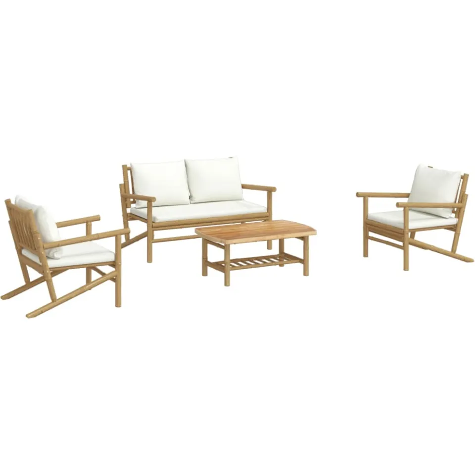 vidaXL 4-delige Loungeset met kussens bamboe crèmewit, foto 3