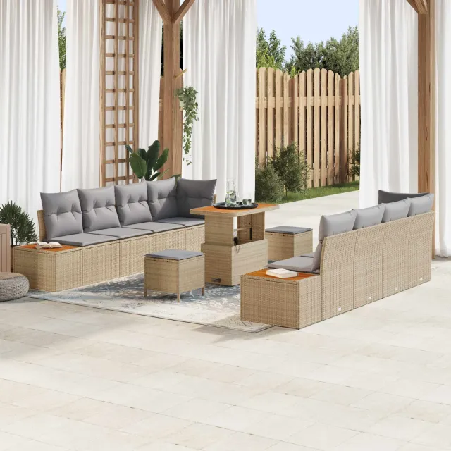 vidaXL Tuinbankenset 11 st 10-zits Beige en Licht Grijs