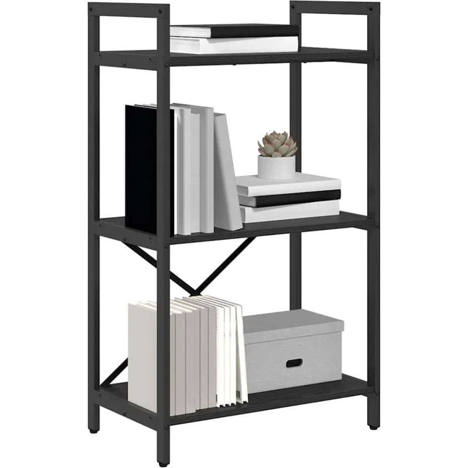 vidaXL Boekenkast 3-laags 56 x 34 x 96 cm Bewerkt hout Zwart Eiken