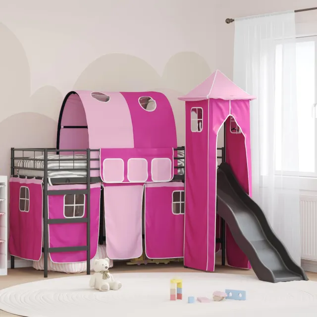 vidaXL Stapelbed voor kinderen Zwart en Roze 90 x 190 cm Metaal