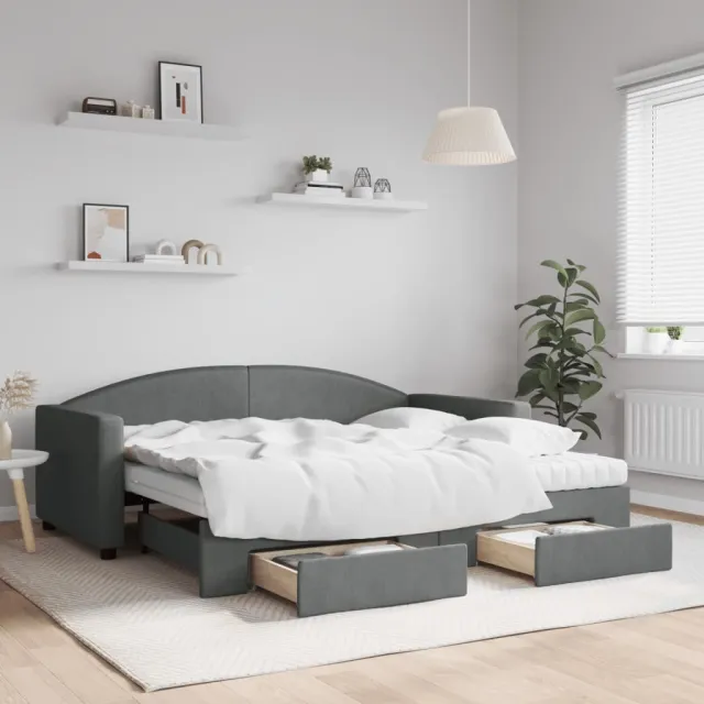 vidaXL Slaapbank onderschuifbed en lades 90x190 cm stof donkergrijs grijs