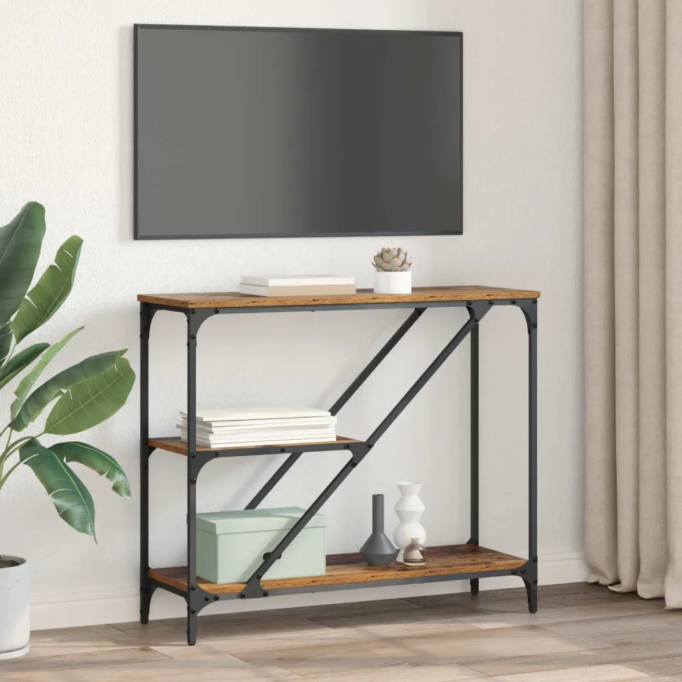 vidaXL Wandtafel Oud Hout 88,5 x 30 x 75 cm Bewerkt hout bruin, foto 4
