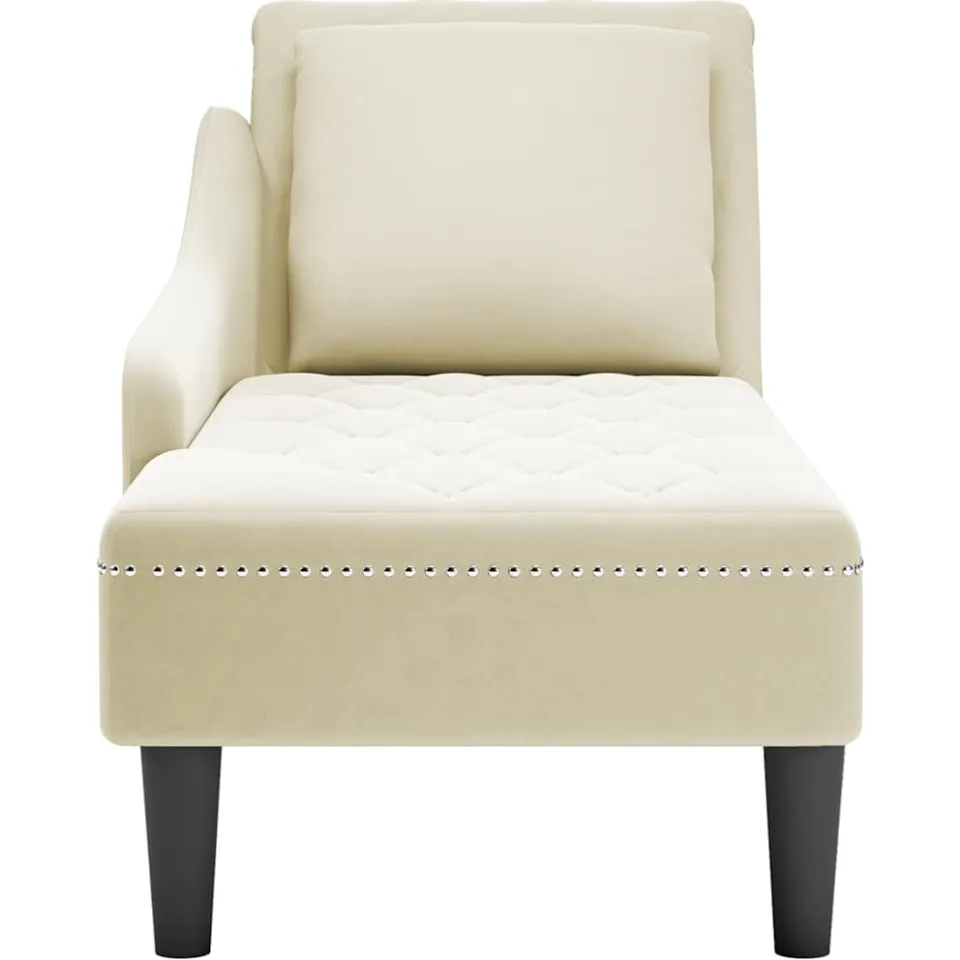 vidaXL Chaise longue met kussen&rechterarmleuning fluweel crèmekleurig