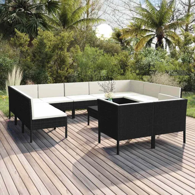 vidaXL 12-delige Loungeset met kussens poly rattan zwart, foto 2