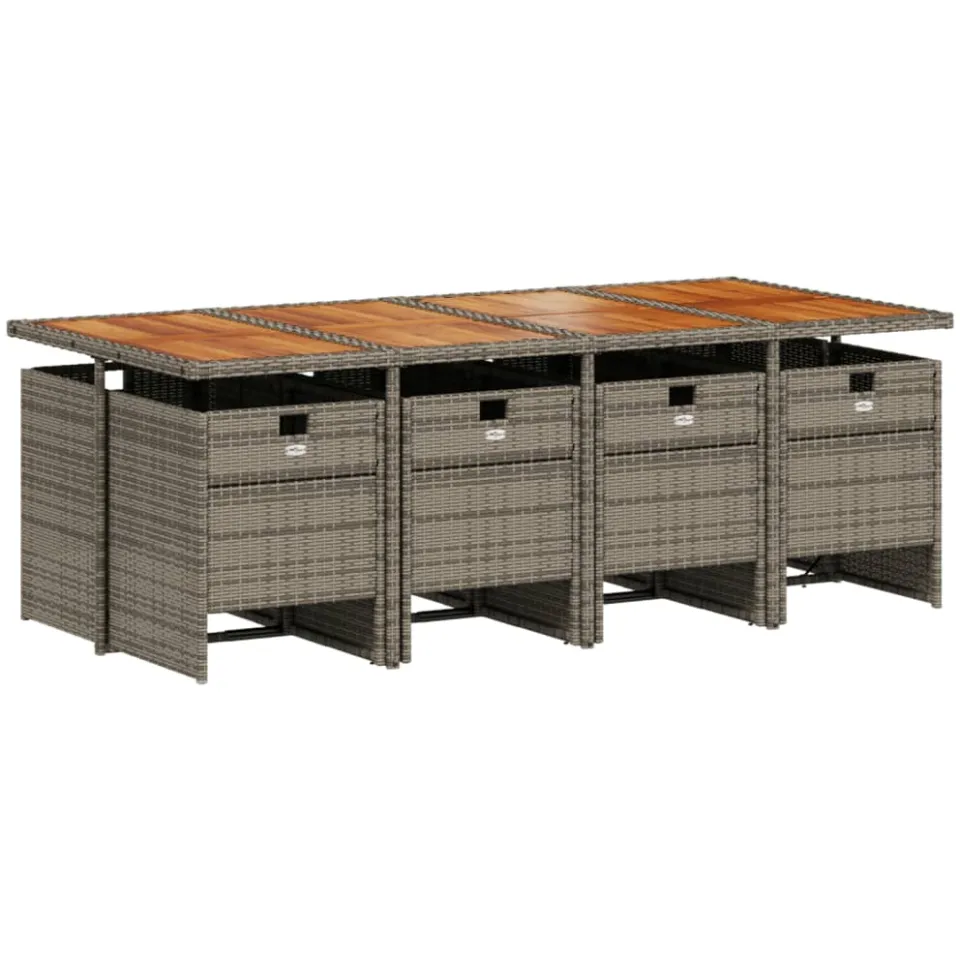 vidaXL 9-delige Tuinset met kussens poly rattan grijs