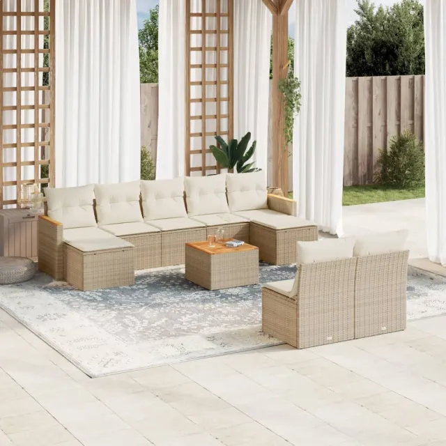 vidaXL 10-delige Loungeset met kussens poly rattan beige, foto 2