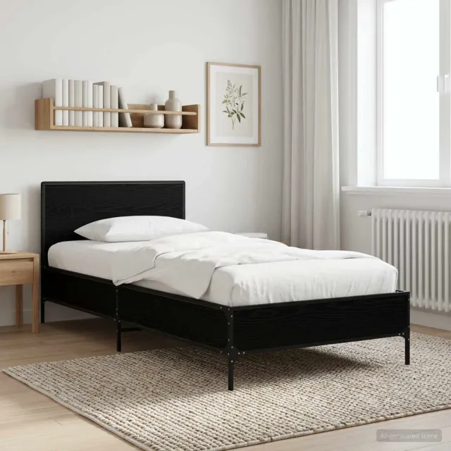 vidaXL Bedframe met Hoofdeinde Zwart eiken 80 x 200 cm Bewerkt hout