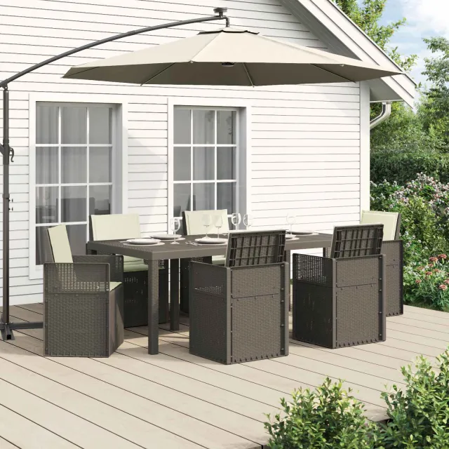vidaXL Tuin eettafelset 7 st Lichtgrijs en Crème PP, foto 2