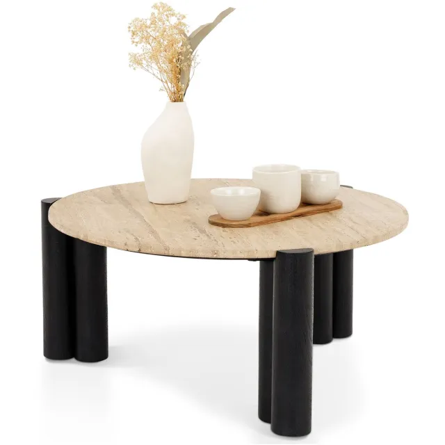 IDIMEX TAPTI-salontafel met tafelblad van travertijn – beige/zwart