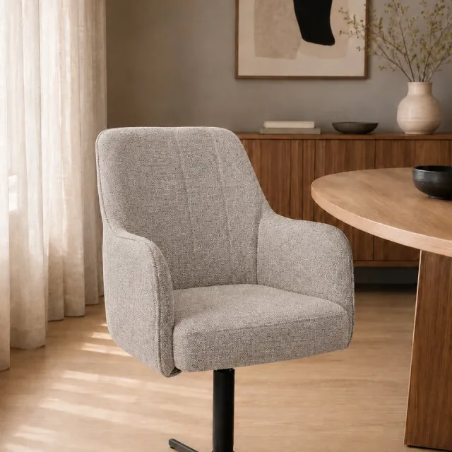 The Seats Eetkamerstoel Morris – Luxe Draaibare Armstoel – Polyester Stof – Auto Return - Naturel
