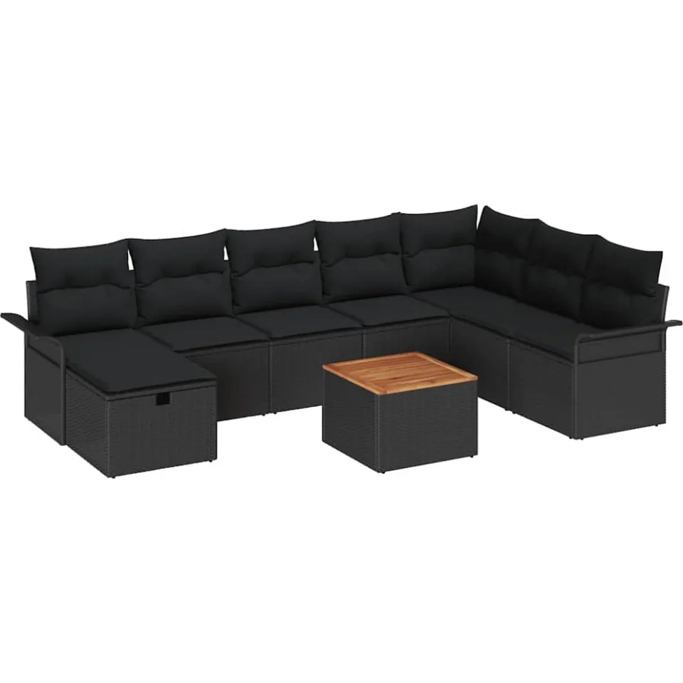 vidaXL Tuinbankenset 9 st Zwart Poly riet