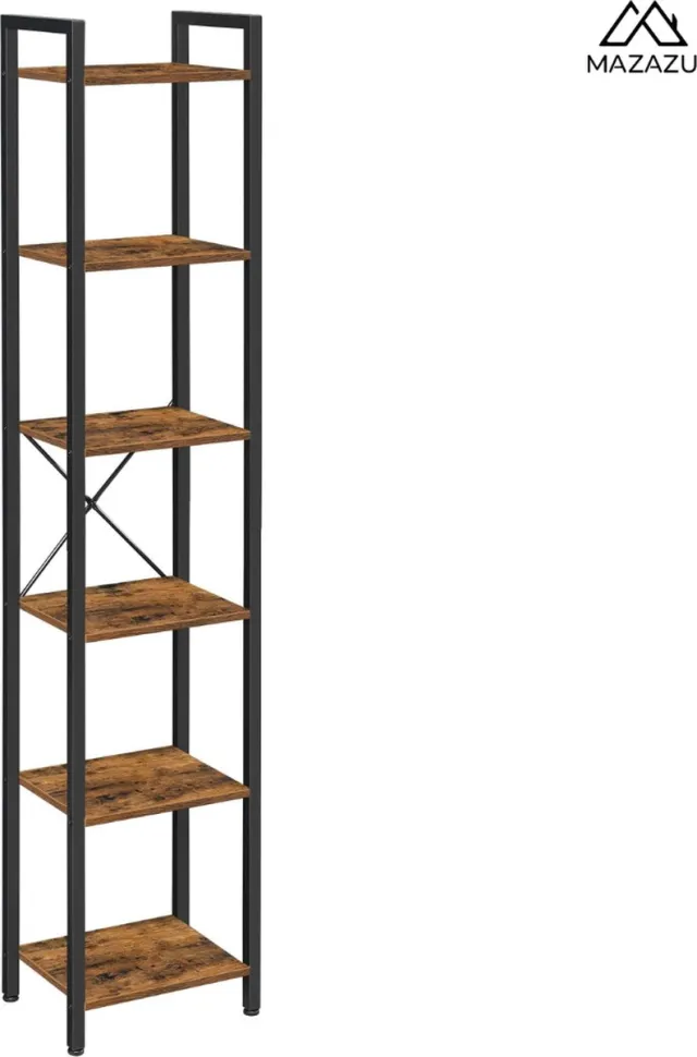 MIRA home Boekenplank - Opbergrek - Bruin - Metaal - 30x40x187,5cm