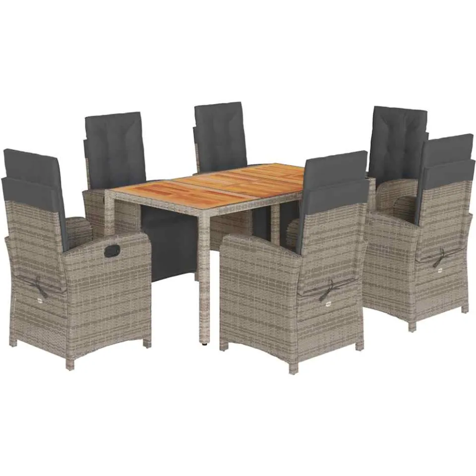 vidaXL 7-delige Tuinset met kussens poly rattan grijs