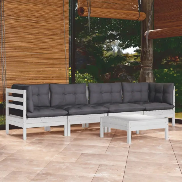 vidaXL 5-delige Loungeset met kussens massief grenenhout Wit