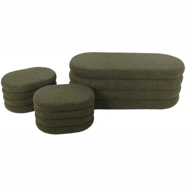 sweeek Bankkist met 2 opbergpoefjes in boucléstof - l111cm Kaki