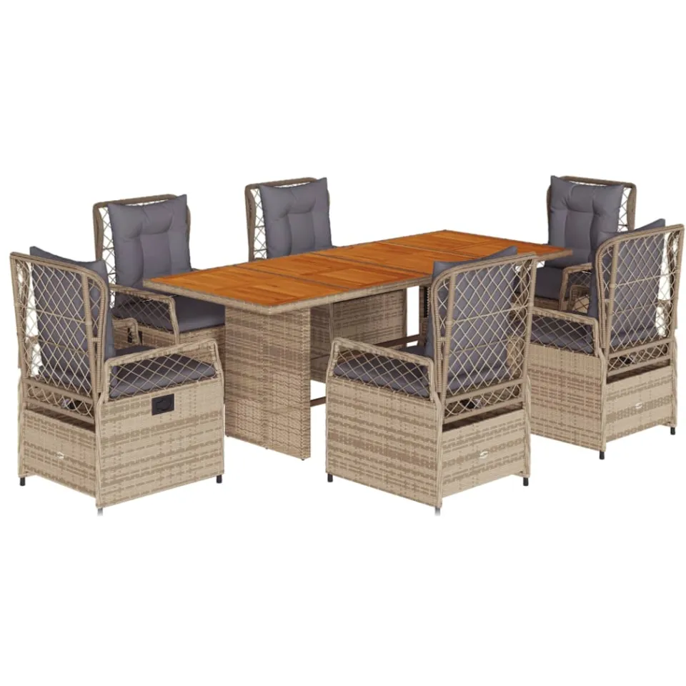 vidaXL 7-delige Tuinset met kussens poly rattan beige, foto 3