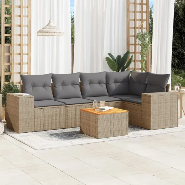 vidaXL 6-delige Loungeset met kussens poly rattan beige, foto 2