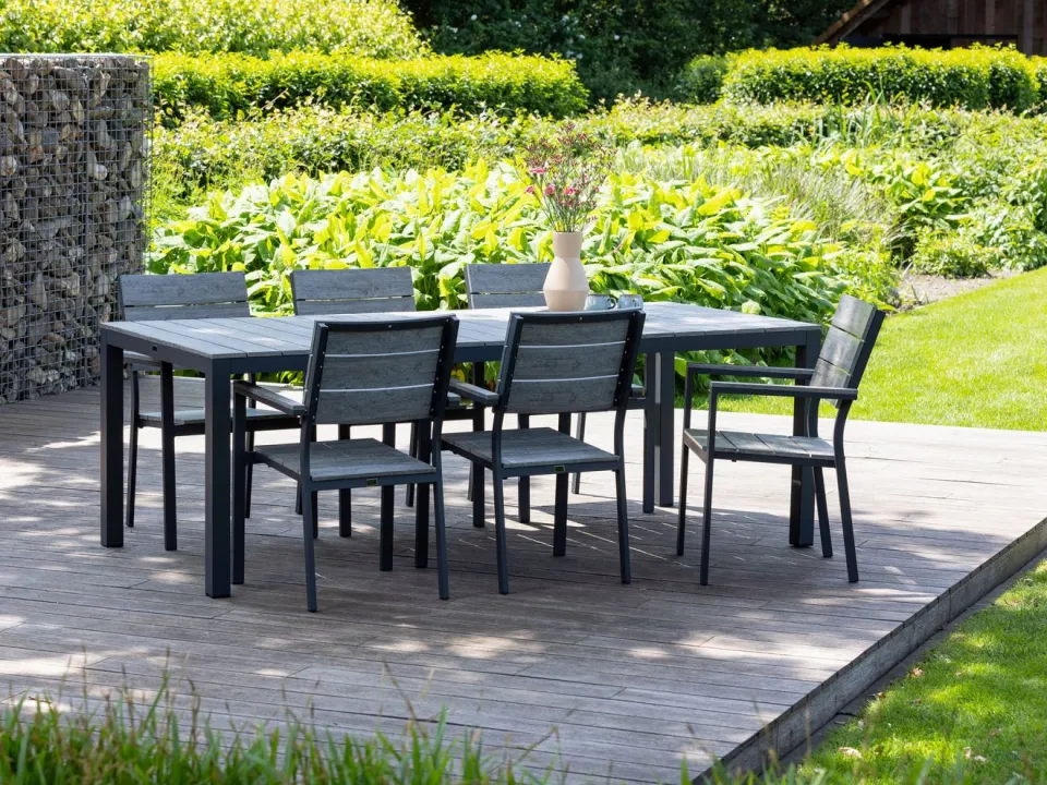 Bellagio tuinmeubelen Bellagio Fidenza 220cm dining tuinset 7-delig stapelbaar zwart, foto 4