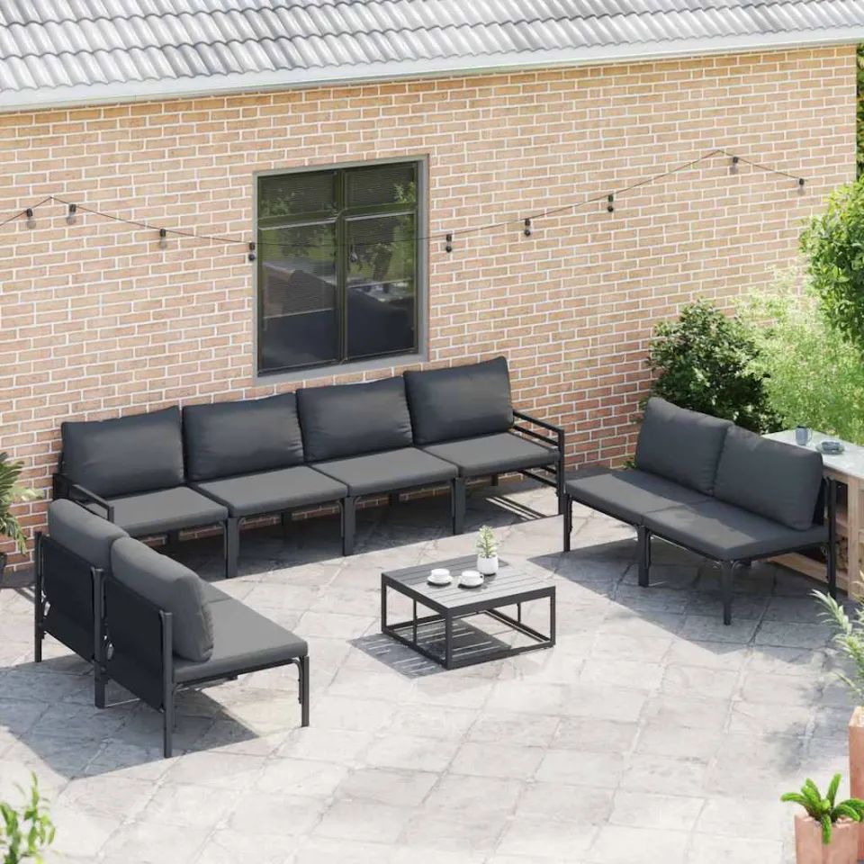 vidaXL Tuinbankenset 9 st Zwart Staal, foto 3