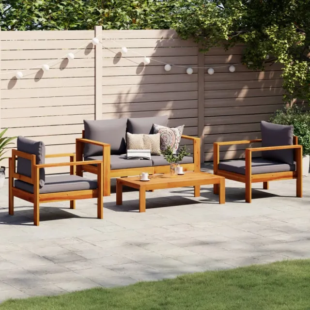 vidaXL 4-delige Loungeset met kussens massief acaciahout crème, foto 2